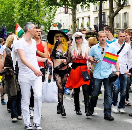 PARIS - JUNE 25: Gay Pride Parade to support gay rights,on June 25, 2011 in Paris, France. のeditorial素材