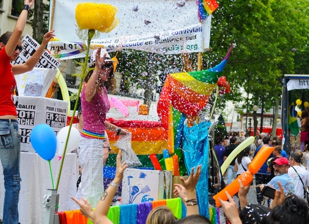 PARIS - JUNE 25: Gay Pride Parade to support gay rights,on June 25, 2011 in Paris, France. のeditorial素材