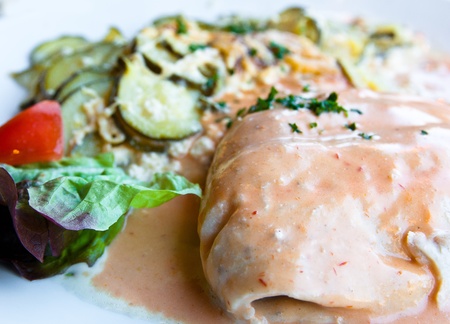 grilled seafood and vegetables-french cuisine dish with many vegetablesの写真素材