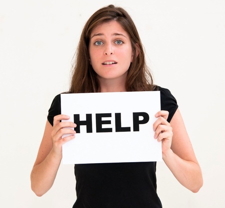 portrait young woman NEED HELP?の写真素材