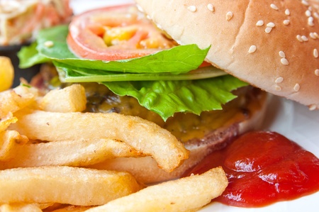 Cheese burger - American cheese burger with fresh salad
