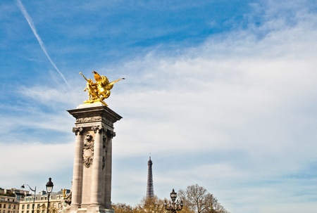 Pont Alexandre III is an arch bridge that spans the Seine, widely regarded as the most ornate, extravagant bridge in Paris.の写真素材