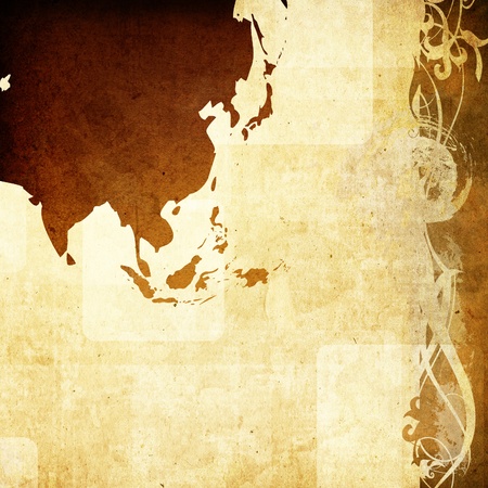 aged asia map-grunge artworkの写真素材