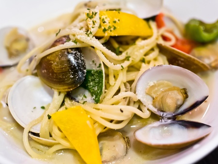 Pasta with Scallops Dinner Dish on a the table