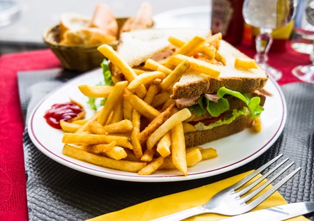 Sandwich with bacon - chicken, cheese and lettuceの写真素材