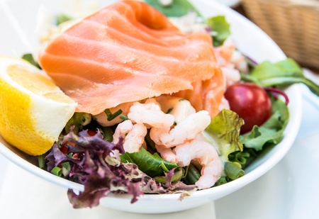 Fresh seafood salad with smoked salmonの写真素材