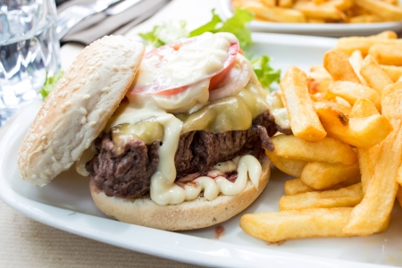 Cheese burger - American cheese burger with fresh saladの写真素材