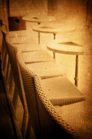 old-fashioned coffee terrace with tables and chairs,paris Franceの写真素材