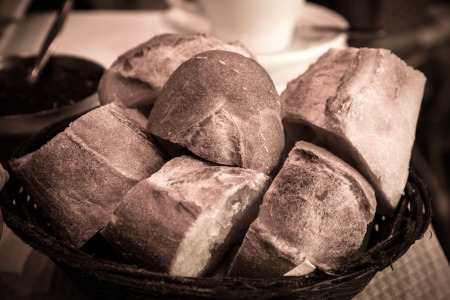 bread in basket - little roll breads in basket on tableの写真素材