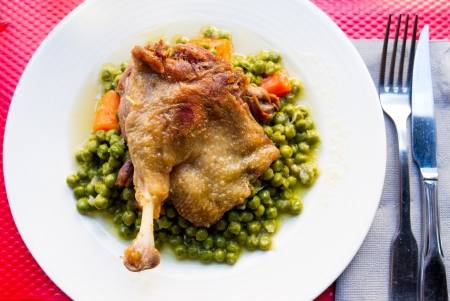 delicious chicken on white plateの写真素材