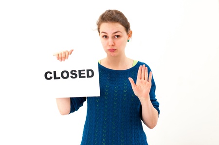 portrait young woman with board closeの写真素材