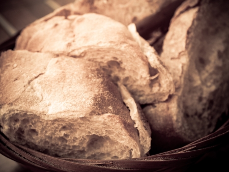 bread in basket - little roll breads in basket on tableの写真素材