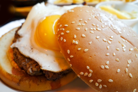 American hamburger with fresh salad の写真素材