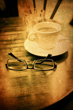 old-fashioned coffee terrace with tables and chairs,paris Franceの写真素材