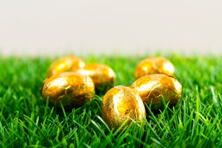Easter eggs on green grass