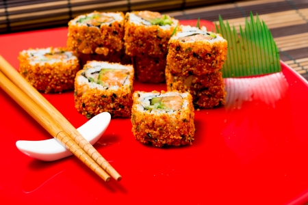 fresh sushi traditional japanese food on tableの写真素材