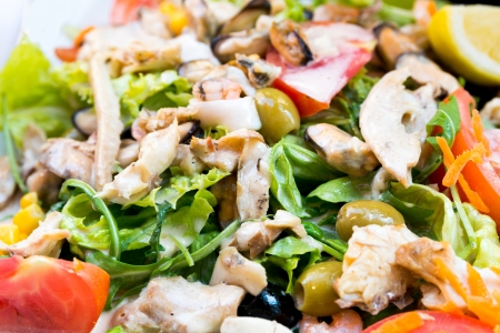 Fresh seafood salad ready to be eatenの写真素材