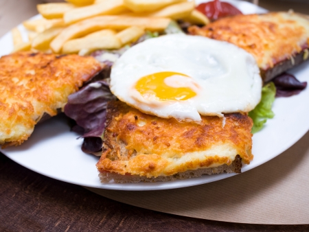 Traditional French Toasted Sandwich - croque madameの写真素材