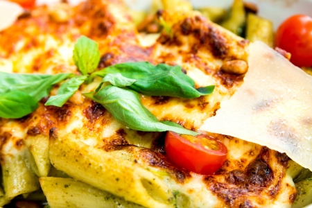 tasty Baked Italian pasta on the tableの写真素材