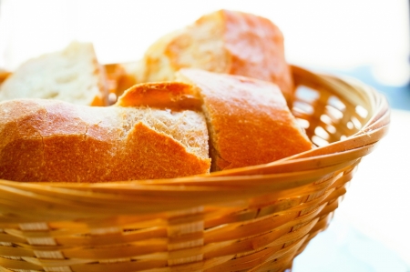 bread in basket - little roll breads in basket on tableの写真素材