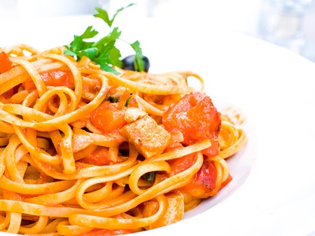 tasty pasta-Italian meat sauce pasta on the tableの写真素材