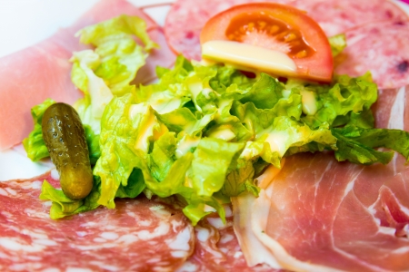close up of tasty cold meats on the table の写真素材