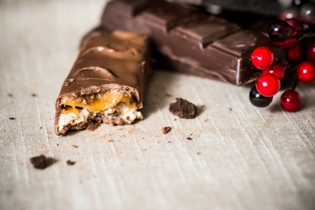 Closeup chocolate on brown napkin の写真素材