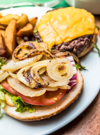 Cheese burger - American cheese burger with fresh salad の写真素材