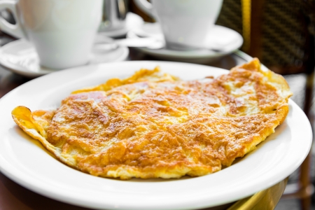 omelet with ham on tableの写真素材