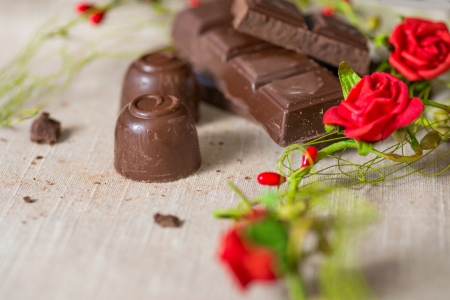 Closeup chocolate on brown napkin 