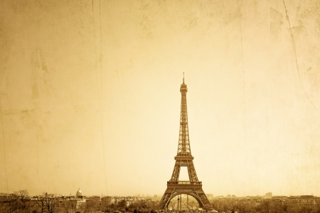 Vintage Eiffel Tower (nickname La dame de fer, the iron lady),The tower has become the most prominent symbol of both Paris and Franceの写真素材