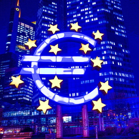 Euro Sign - February 12 : Euro Sign. European Central Bank (ECB) is the central bank for the euro and administers the monetary policy of the Eurozone. February 12, 2014 in Frankfurt, Germany. のeditorial素材