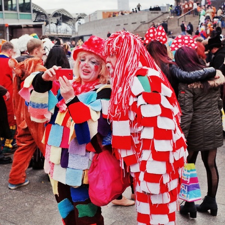 Cologne,North Rhine-March 3   Use camera to take pictures more than one million spectators on the streets Carnival parade on March 3, 2014 in Cologne,Germany のeditorial素材