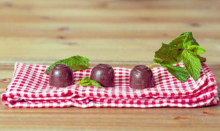 Closeup chocolate on the wooden table 