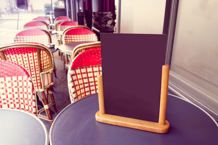 street view of a Restaurant's terrace with blackboardのeditorial素材