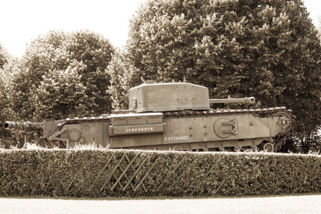 Omaha Beach, Normandy,Ferance - August 9  Tanks in American War Cemetery on August 9, 2013  American War Cemetery at Omaha Beach, Normandy  Colleville sur Mer   France のeditorial素材