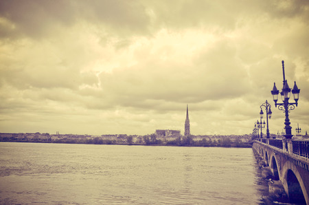 Old stony bridge in Bordeaux, France Europeの写真素材