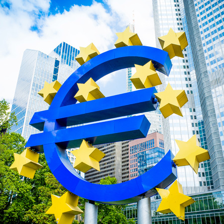 Euro Sign - MAY 16 : Euro Sign. European Central Bank (ECB) is the central bank for the euro and administers the monetary policy of the Eurozone. May 16, 2014 in Frankfurt, Germany. のeditorial素材