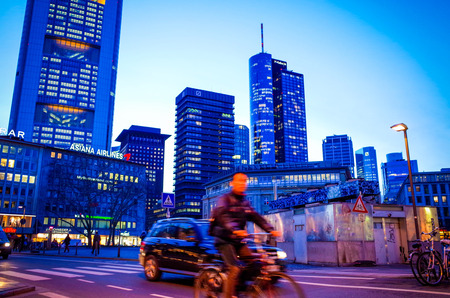 FRANKFURT, HESSE-February 12 : view of Frankfurt am Main. Frankfurt, is the largest city in the German state of Hesse and the fifth-largest city in Germany, February 12, 2014 in Frankfurt, Germany.のeditorial素材