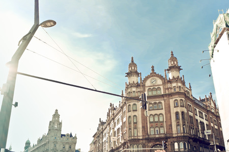 Budapest, Hungary -March 20  Traditional old buildings on March 20, 2014  Beautiful street view of historic architectural in Budapest, Hungary, Europeのeditorial素材