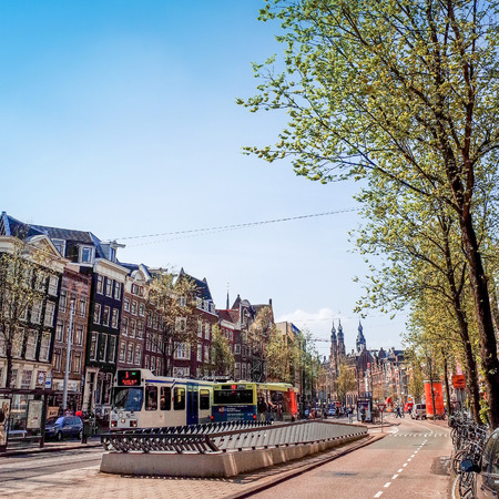 Amsterdam, Netherlands.-APRIL 23: Traditional old buildings on April 23, 2014. Beautiful street view of Traditional old buildings in Amsterdam, the Netherlands のeditorial素材