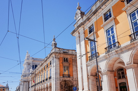 Lisbon, Portugal.- May 11: Traditional old buildings on May 11, 2014. Beautiful street view of...