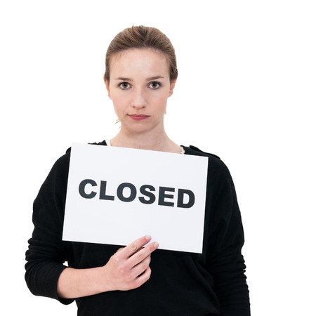 portrait young woman with board closeの写真素材