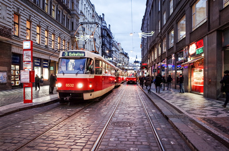 PRAGUE, CZECH REPUBLIC - DEC 23 : Beautiful street view of Traditional old buildings in Prague, Czech Republic. DEC 23, 2014 in PRAGUEのeditorial素材