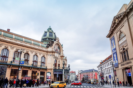 PRAGUE, CZECH REPUBLIC - DEC 23 : Beautiful street view of Traditional old buildings in Prague, Czech Republic. DEC 23, 2014 in PRAGUEのeditorial素材
