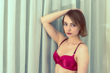 young attractive caucasian woman in lingerieの写真素材