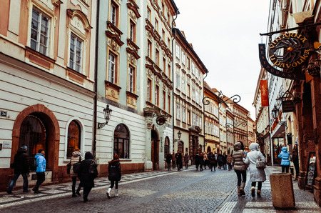 PRAGUE, CZECH REPUBLIC - DEC 23 : Christmas Events. Tourists on foot Street in Prague, Czech Republic. DEC 23, 2014 in PRAGUEのeditorial素材