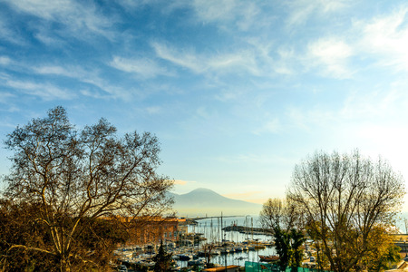 Street view of Naples harbor with boats, italy Europeの写真素材