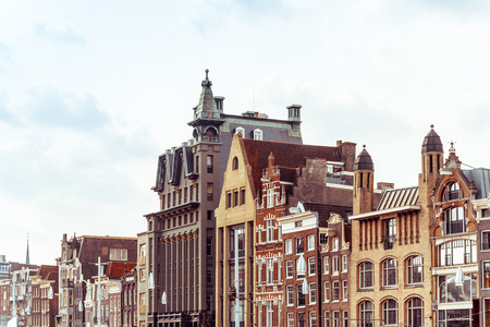 Beautiful street view of Traditional old buildings in Amsterdam, the Netherlandsの写真素材
