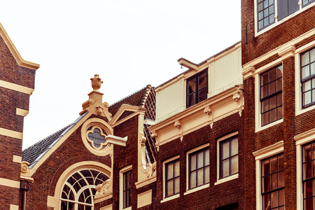 Beautiful street view of Traditional old buildings in Amsterdam, the Netherlandsの写真素材